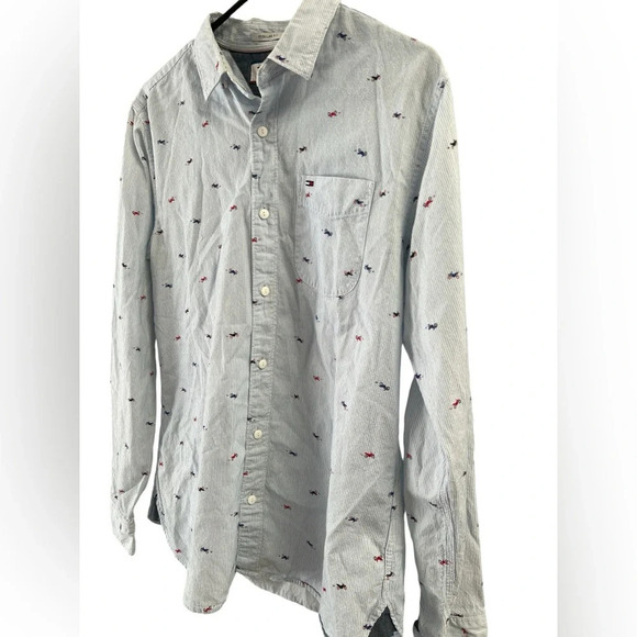 Tommy blue motorcycle men’s long sleeve button down shirt - Picture 2 of 5